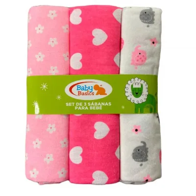 Baby Basics Juego de Sábanas para Bebé Set de 3 piezas (ElefanteCorazonFlores)