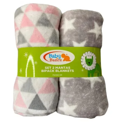 Baby Basics Conjunto de Mantas para Bebé Set de 2 Rosado/Gris