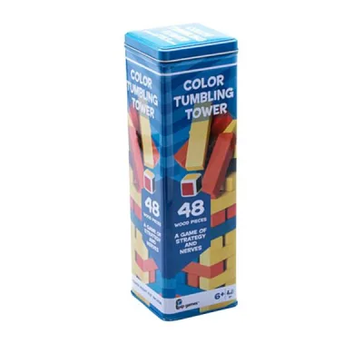 Juego Torre de Madera Piezas de Colores 48pzs Caja Metálica 6a+
