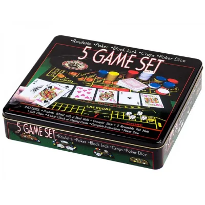 Juego de Mesa Set de 5 Juegos Caja Metálica