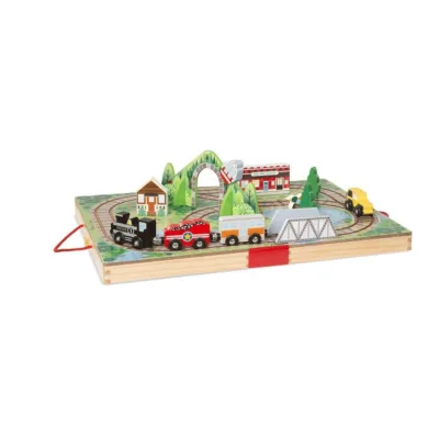 Ferrocarril y Tren de Madera Portátil 17Pzs 3a+