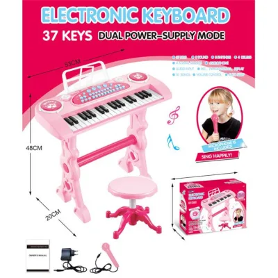 Teclado Rosado Electrónico C/ Banquito y Micrófono 37Teclas 3a+ (441193)
