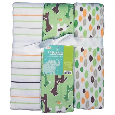 Baby Basics Conjunto de Frazadas de Algodón Set de 3 Verde