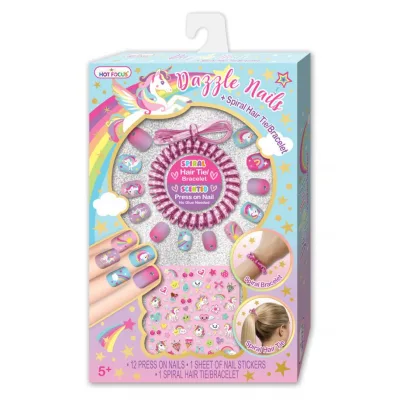 Juego de Uñas y Pulsera Espiral Unicornio 5a+